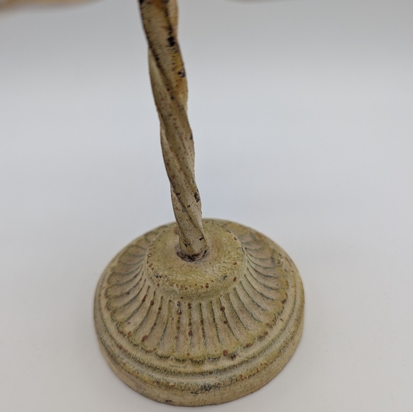 Vintage Tole Aged Yellow and Pink Metal Flower Candle Holder - Picture 10 of 10